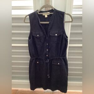 Michael Kors 100% linen Sleeveless dark Button-Down Dress